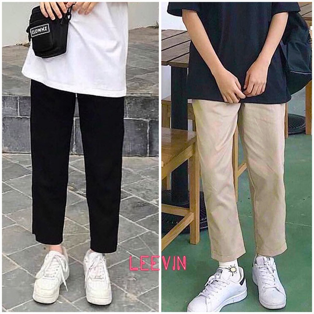 Quần Baggy Nam Nữ KAKI Ống Suông Unisex  - Kiểu quần kaki nam nữ thun vải đen và be tan Leevin Store | BigBuy360 - bigbuy360.vn