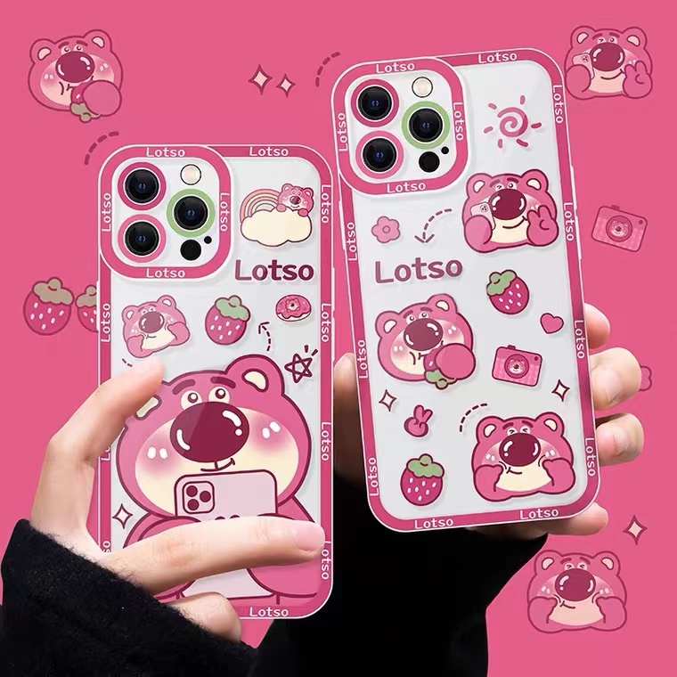 Ốp Điện Thoại TPU Dẻo Họa Tiết Gấu & Dâu Tây Dễ Thương Cho IPhone 11 12 13 14 Pro Max 7 8 Plus X XS XR 6 6S SE 2020