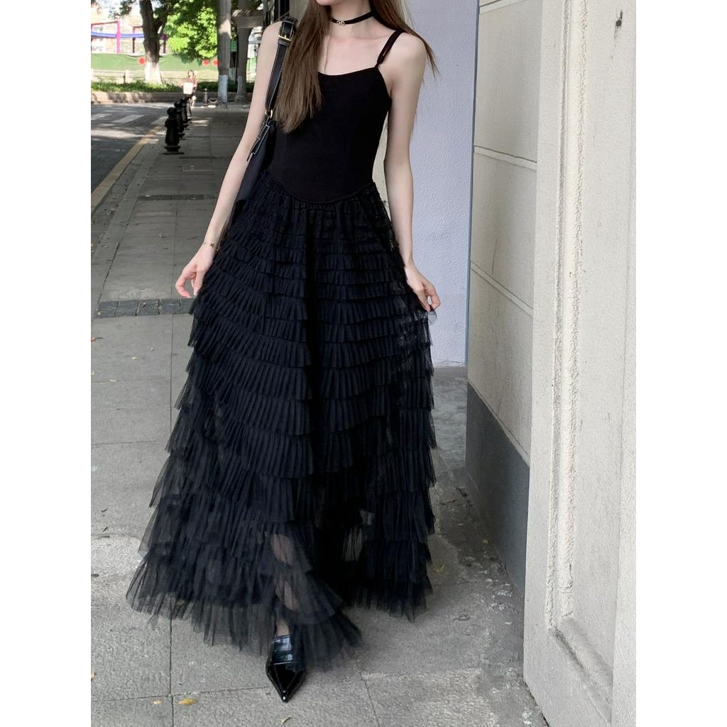 Đầm Hai Dây Màu Đen Phong Cách Pháp Cổ Điển 63134