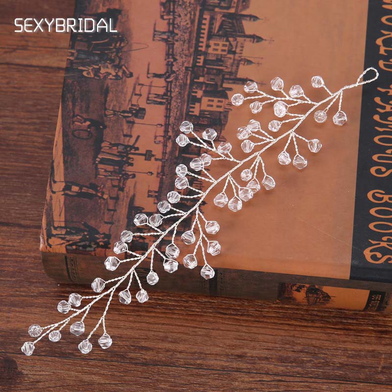 Phụ kiện gắn trang trí tóc cô dâu kết pha lê lấp lánh thanh lịch