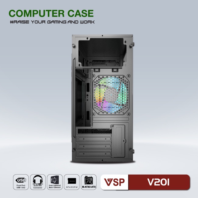 Case VSP V201 (Chuẩn mATX) - Nắp Hông Trong Suốt