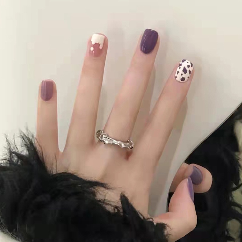 Bộ 24 Móng Tay Giả Ngắn Màu Tím Thanh Lịch Thời Trang R366