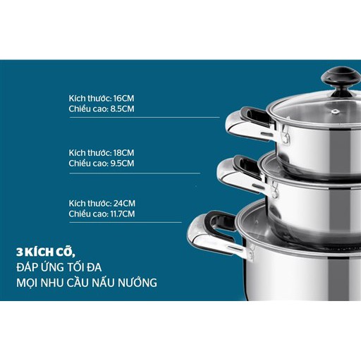 Bộ nồi, nồi lẻ INOX 1 đáy SUNHOUSE SH365 - Dùng cho mọi loại bếp