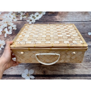 Hộp chữ nhật tre trắng đựng mứt tết hộp quà