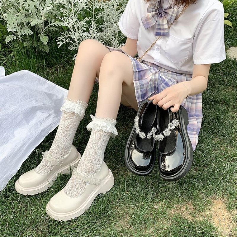 Giày Lolita cao 3p đính hoa cườm
