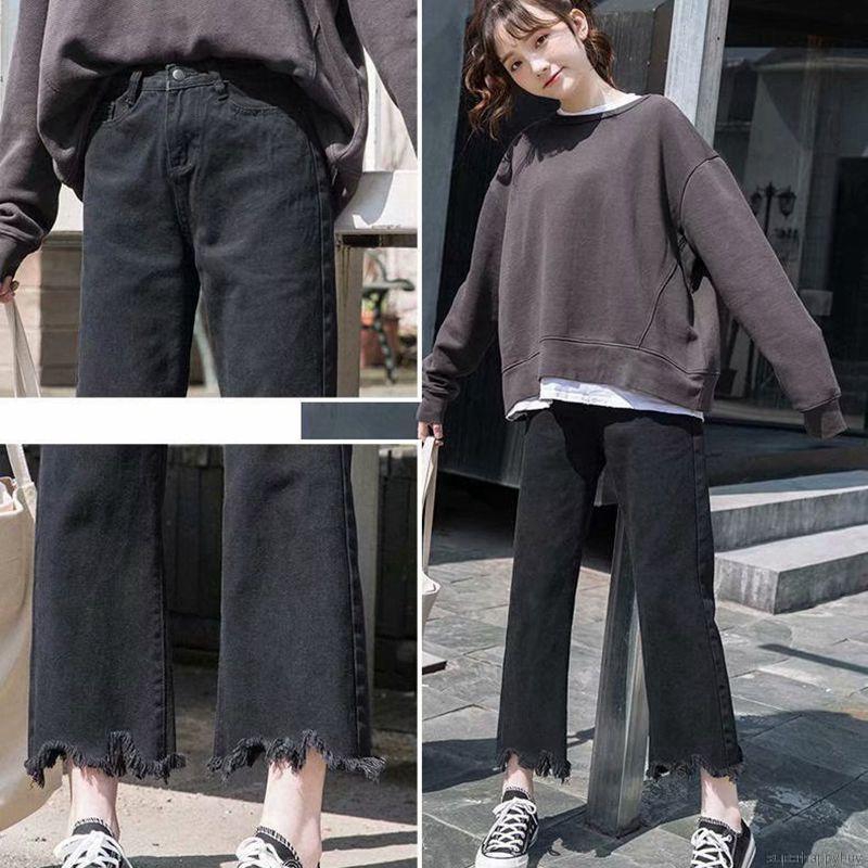 Quần jean ống rộng màu trơn thời trang nữ