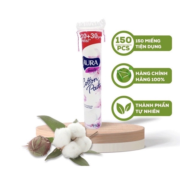 BÔNG TẨY TRANG AURA BEAUTY 150 MIẾNG THÀNH PHẦN COTTON MỀM MẠI - BÔNG TẨY TRANG 2 LỚP MỀM MỊN SACH SÂU 100% COTTON