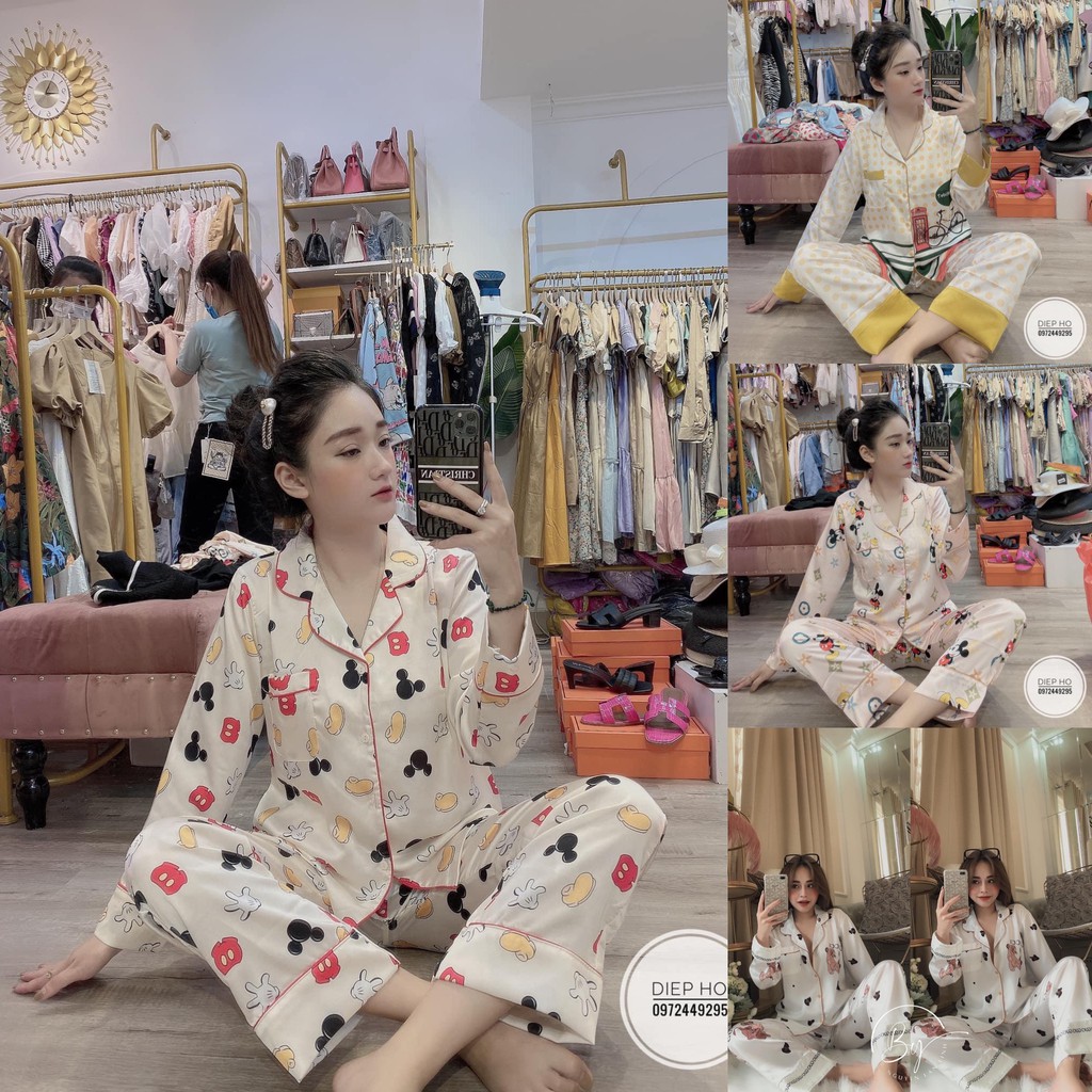 Bộ ngủ lụa satin họa tiết GG cao cấp mẫu hot | BigBuy360 - bigbuy360.vn