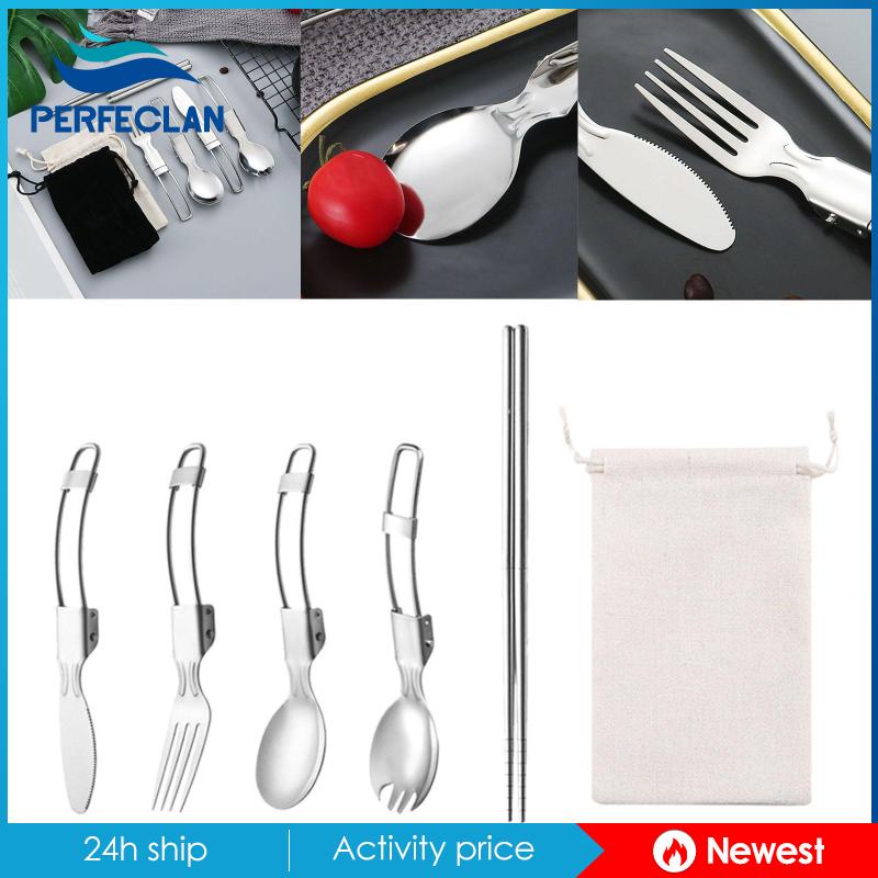 [Perfeclan] Bộ Dụng Cụ Ăn Uống Ngoài Trời Đũa Muỗng Nĩa Gấp Được