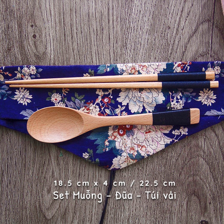 Set Muỗng + Đũa + Túi vải - Màu vàng (Dây Đen) (MG-29)