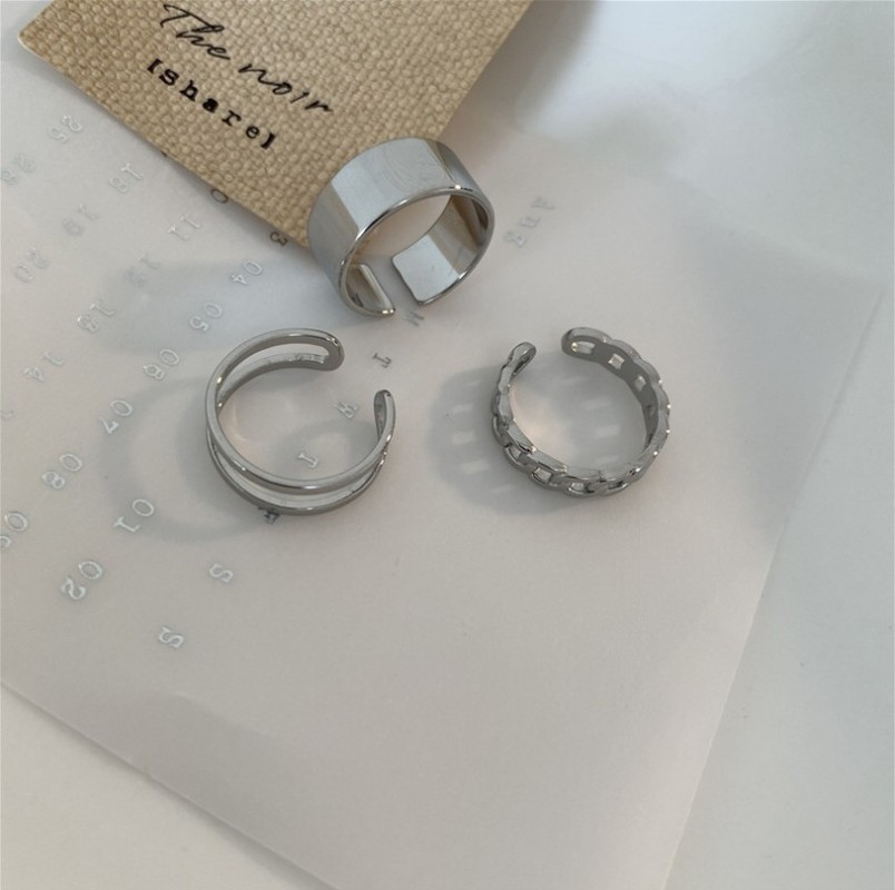 Set 3 Nhẫn Cặp Đôi Thiết Kế Đơn Giản Cá Tính Phong Cách Hàn Quốc