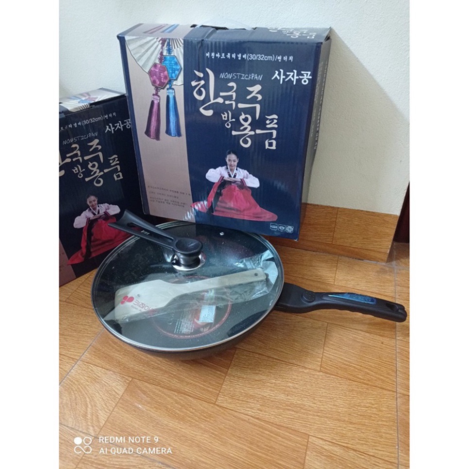 Chảo Chống Dính Siêu Bền Đá Sâu Coopia Korea Có Nắp Đậy Đậy Kính Size To 32cm