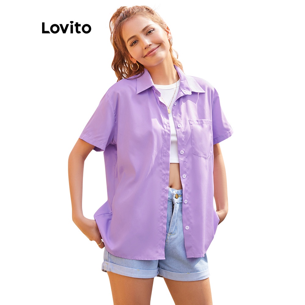 Áo kiểu Lovito màu trơn thời trang cơ bản mặc thường ngày L14D051 (Màu tím)