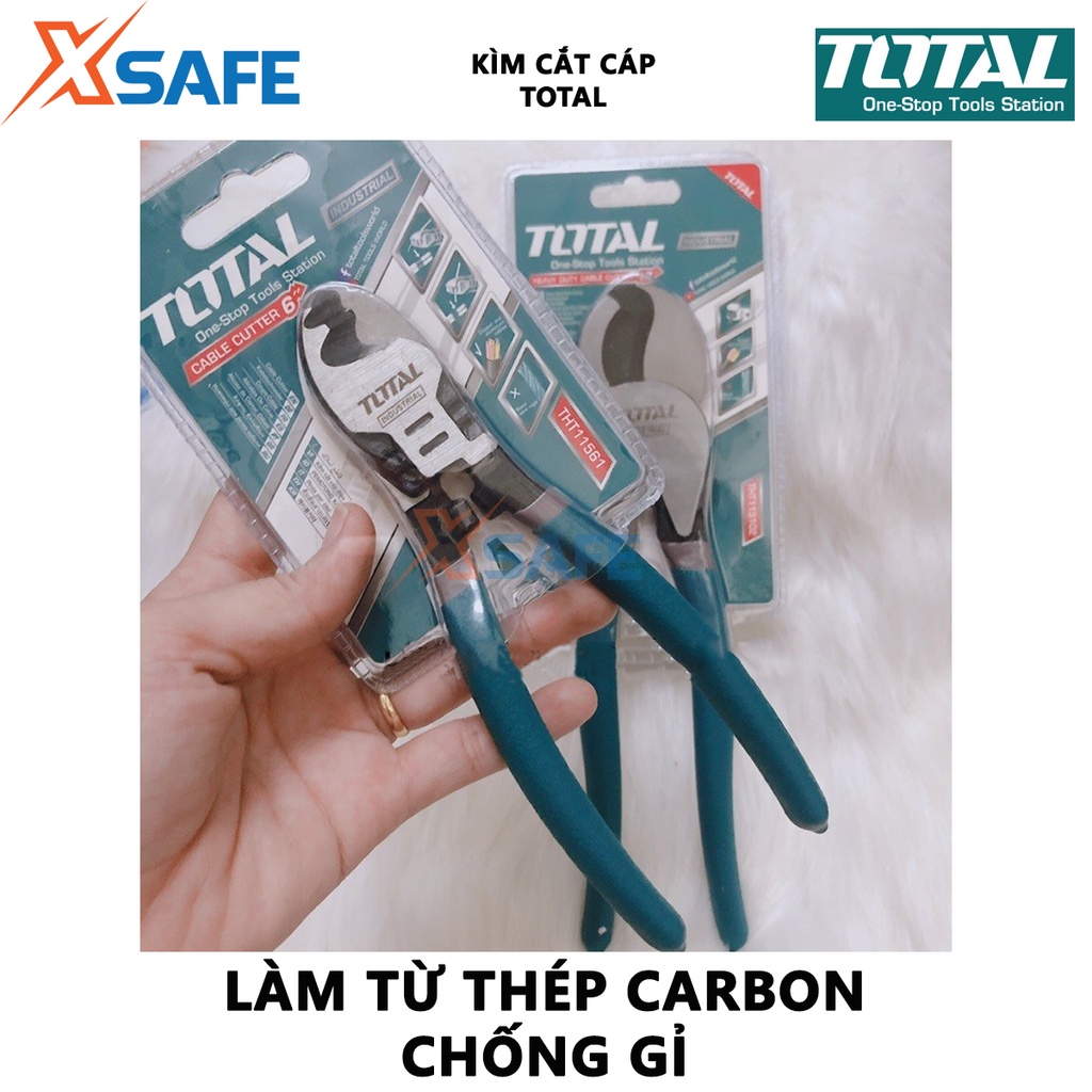 Kìm cắt cáp điện TOTAL Kềm cắt thép carbon 55# đen bóng, gồm 3 size 6-8-10 inch, dùng cắt dây điện, cáp đồng, dây cáp