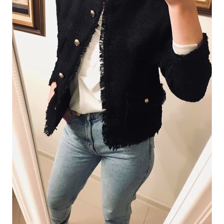 Áo khoác dạ TWEED za.ra nữ 2 lớp cúc đồng hàng dày dặn cao cấp