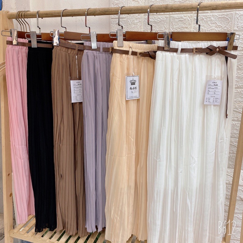 Chân váy dập ly dáng dài midi Vintage kèm đai lưng cạp thun lưng cao- hàng quảng châu | BigBuy360 - bigbuy360.vn