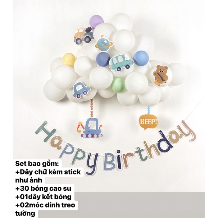 Dây chữ Happy Birthday Kèm sticker và bóng trang trí sinh nhật