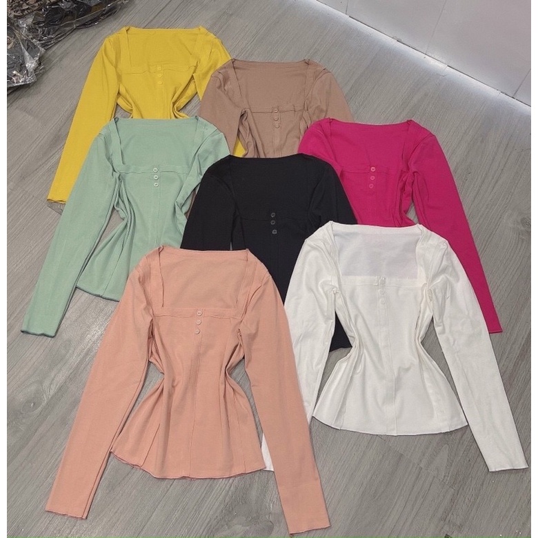 [Mã 11FASHIONSALE1 giảm 10K đơn 50K] Áo thun body cổ vuông tay dài cuốn biên | BigBuy360 - bigbuy360.vn