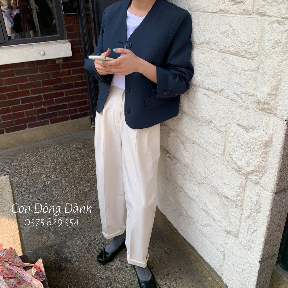 (Mã FL giảm 20k) (AO017 ảnh thật) Áo vest blazer nữ không cổ dài tay Hàn Quốc | BigBuy360 - bigbuy360.vn