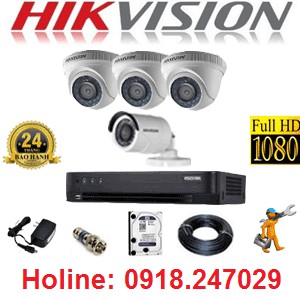 Trọn bộ 4 camera quan sát Hikvision 2.0M- Bao gồm Ổ cứng Và Phụ kiện BH chính hãng 24 tháng
