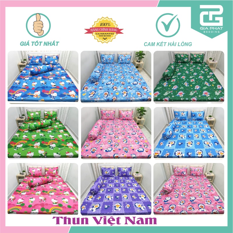 Bộ Ga giường Thun Lạnh Việt Nam cao cấp 4 món ( 1 ga + 2 áo gối nằm + 1 áo gối ôm)