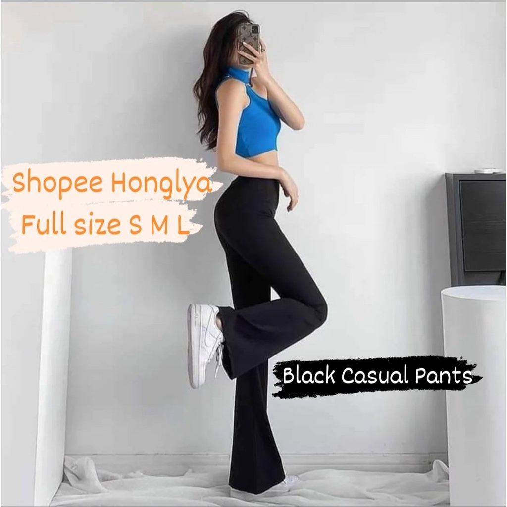 Quần ống loe hack dáng chất tuyết mưa / quần ống vẩy Black Casual Pants