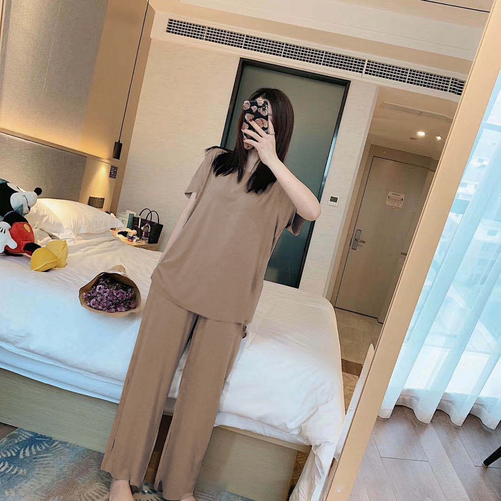 Set đồ mặc nhà ICOTTON Bộ áo cộc quần xuông 100% cotton mặc sóng, mềm mịn, mát