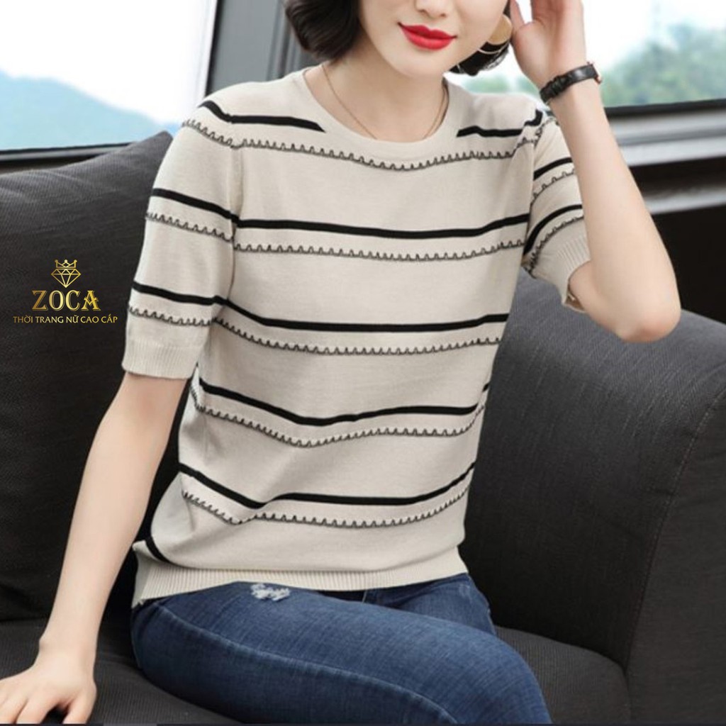 Áo len nữ mỏng thu đông kẻ ngang cộc tay dệt kim_Zoca | BigBuy360 - bigbuy360.vn