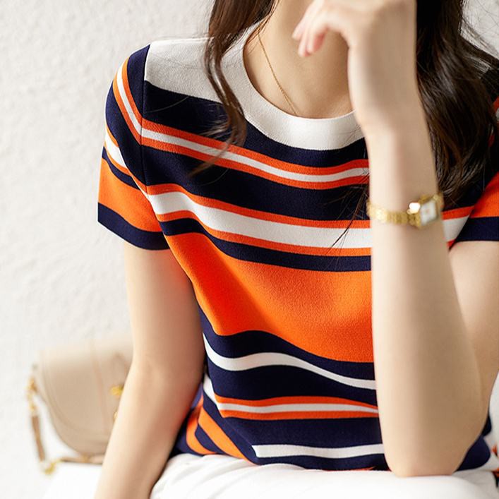 Áo Thun Nữ Ngắn Tay Họa Tiết Sọc Ngang Thời Trang Hè  Short sleeve T-Shirt Women