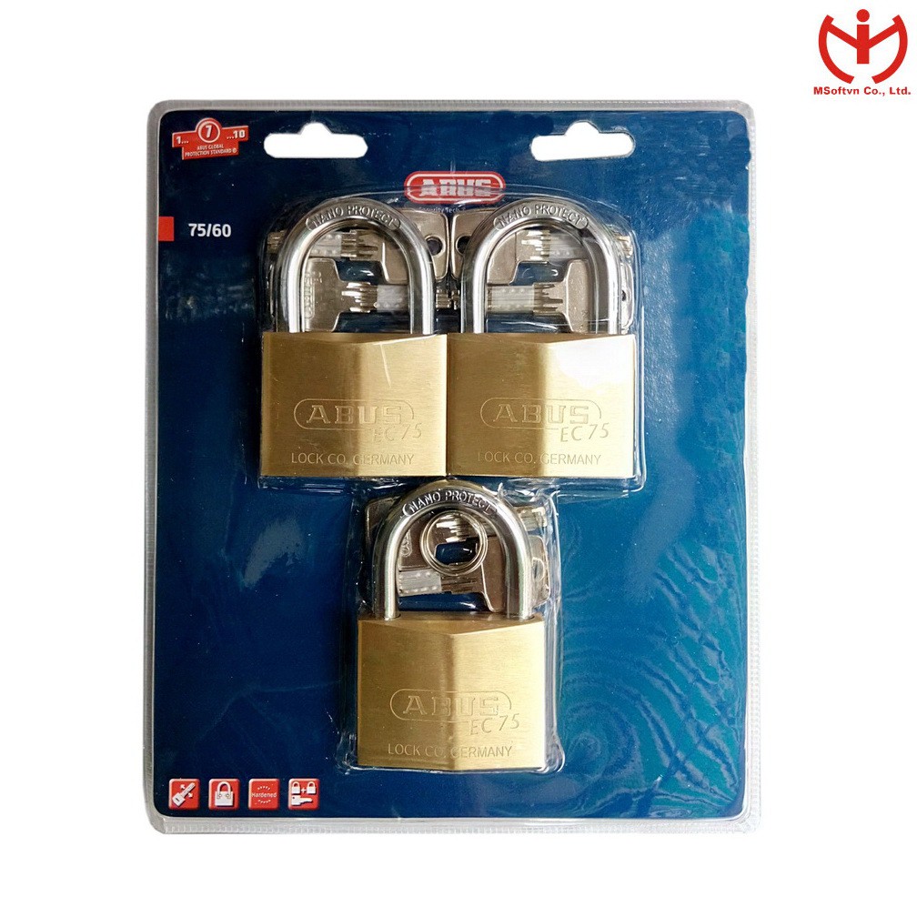 [Hỏa tốc HCM] Bộ 3 ổ khóa ABUS 75/60 MK3 Thân đồng 60mm chìa chủ - MSOFT