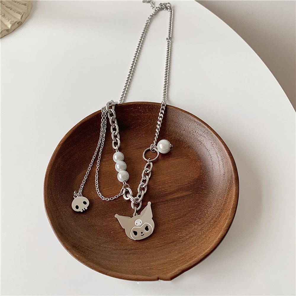 Vòng cổ Choker Mặt Hình Đầu Lâu Đính Ngọc Trai Phong Cách Hàn Quốc Thanh Lịch Dành Cho Nữ