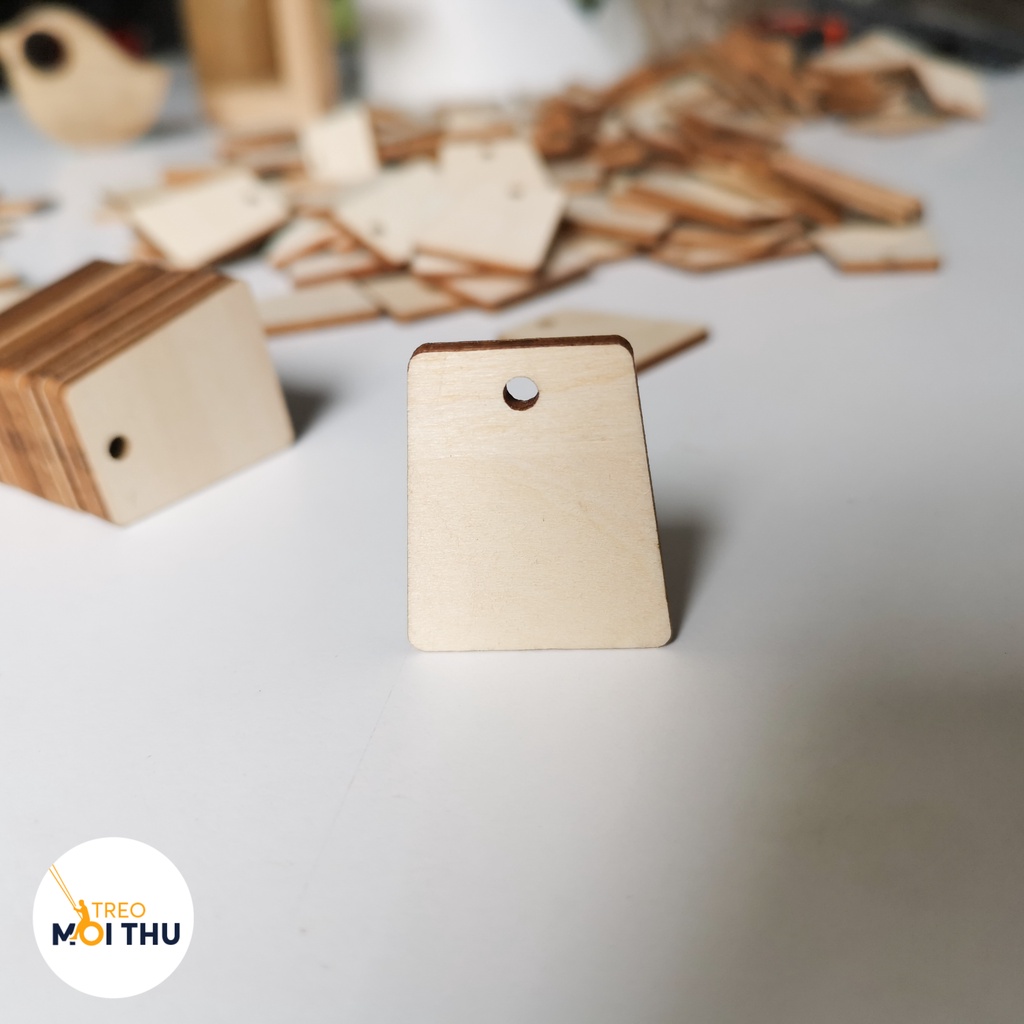 5 Miếng Gỗ Nhỏ Hình Thang - Đục Lỗ - Trang Trí, Decor Nhà Cửa, DIY - Gỗ Đoạn Nhập Khẩu - Treo Mọi Thứ