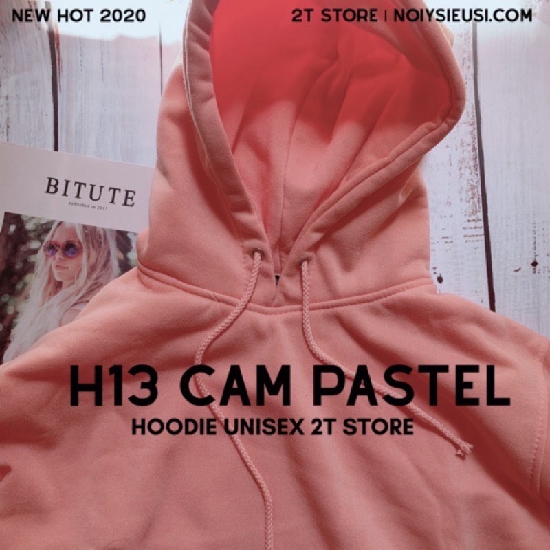 Áo hoodie unisex 2T Store H13 Cam Pastel - Áo khoác nỉ bông chui đầu nón 2 lớp dày dặn đẹp