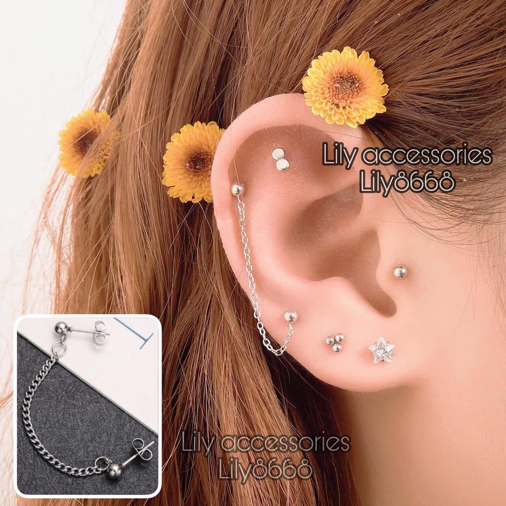 khuyên tai vành tai titan dây xích chốt bi xỏ