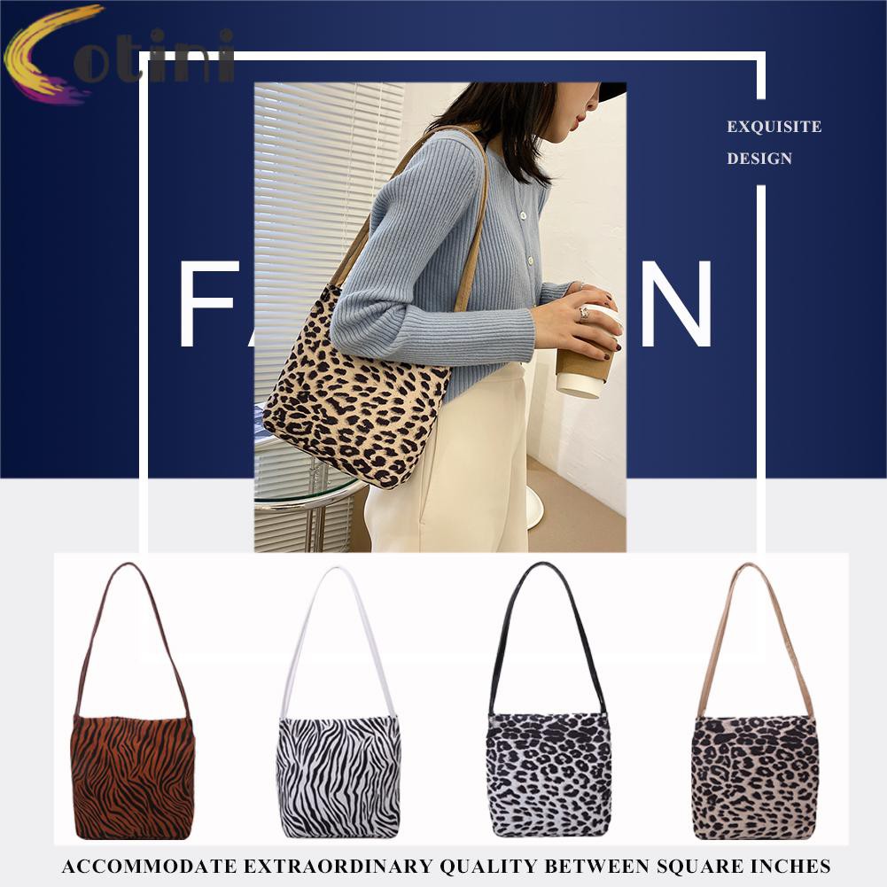 COTINI Casual Women Animal Print Handbag Suede Shoulder Underarm Bag Commuter Tote