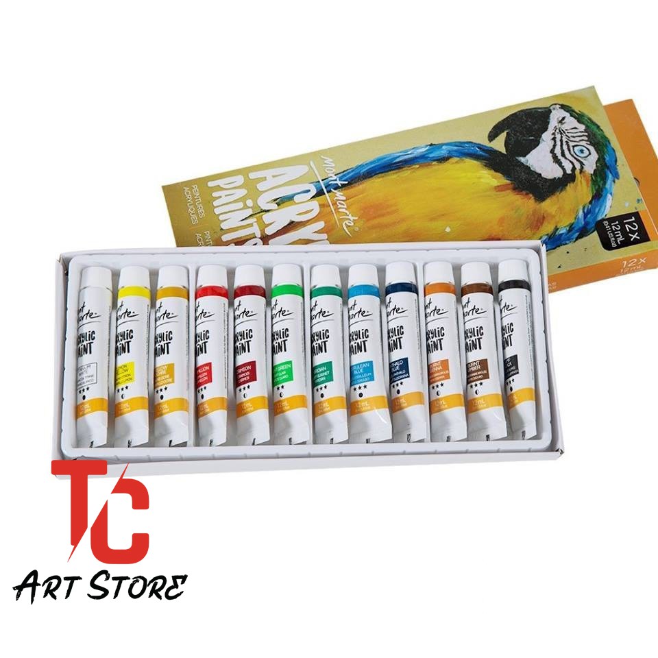 Set Acrylic Mont Marte 12 màu, 18 màu, 24 màu - tuýp 12ml