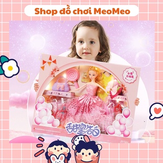 Búp bê Barbie công chúa cho bé gái, hộp đồ chơi búp bê 72 chi tiết kèm đèn Led, phụ kiện, váy cho búp bê