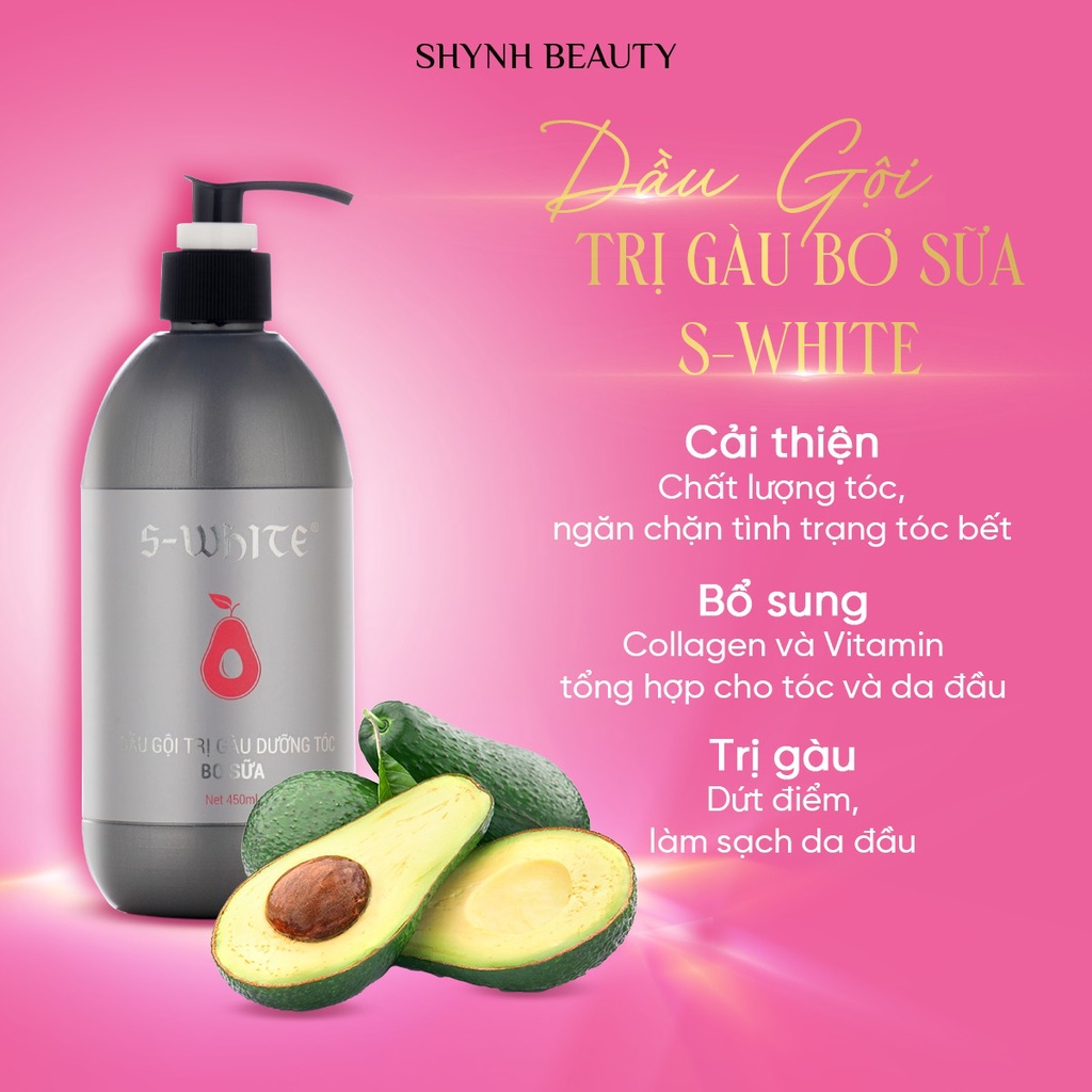 Dầu Gội Giảm Gàu Bơ Sữa S-White - 450ml