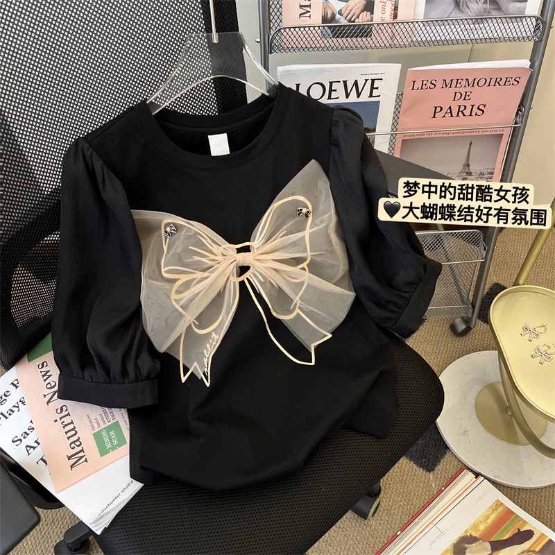 Áo phối nơ tay ngắn thời trang nữ mùa hè dáng rộng 2022