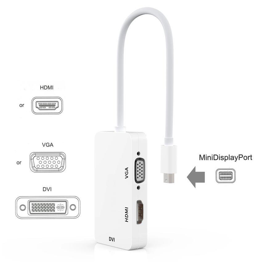 Bộ chuyển đổi 3 trong 1 Lention Mini DisplayPort to VGA/DVI/HDMI MD-VDH-WH (Bảo hành 12T)
