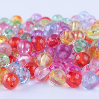 Hạt nhựa tròn acrylic trong suốt 8mm 10g 50g nhiều màu xỏ lỗ 2 đầu làm vòng trang sức