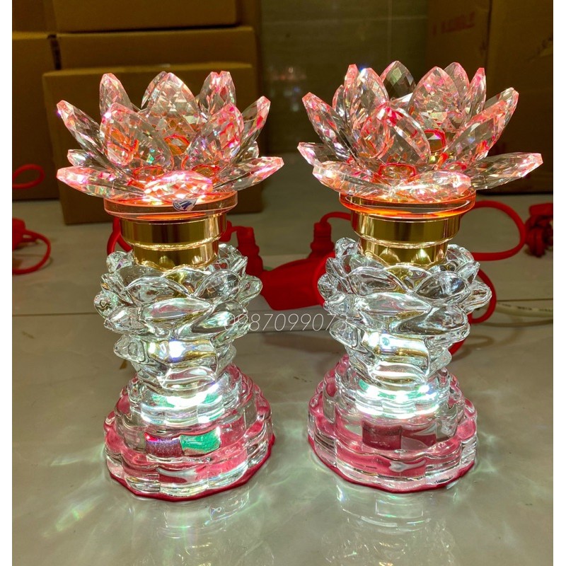 Đèn Thờ Sen Pha Lê Kiểu Dáng Trái Thông PL02 (1 cặp)