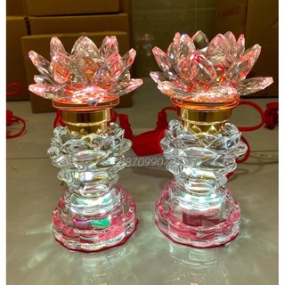 Đèn Thờ Sen Pha Lê Kiểu Dáng Trái Thông PL02 (1 cặp)
