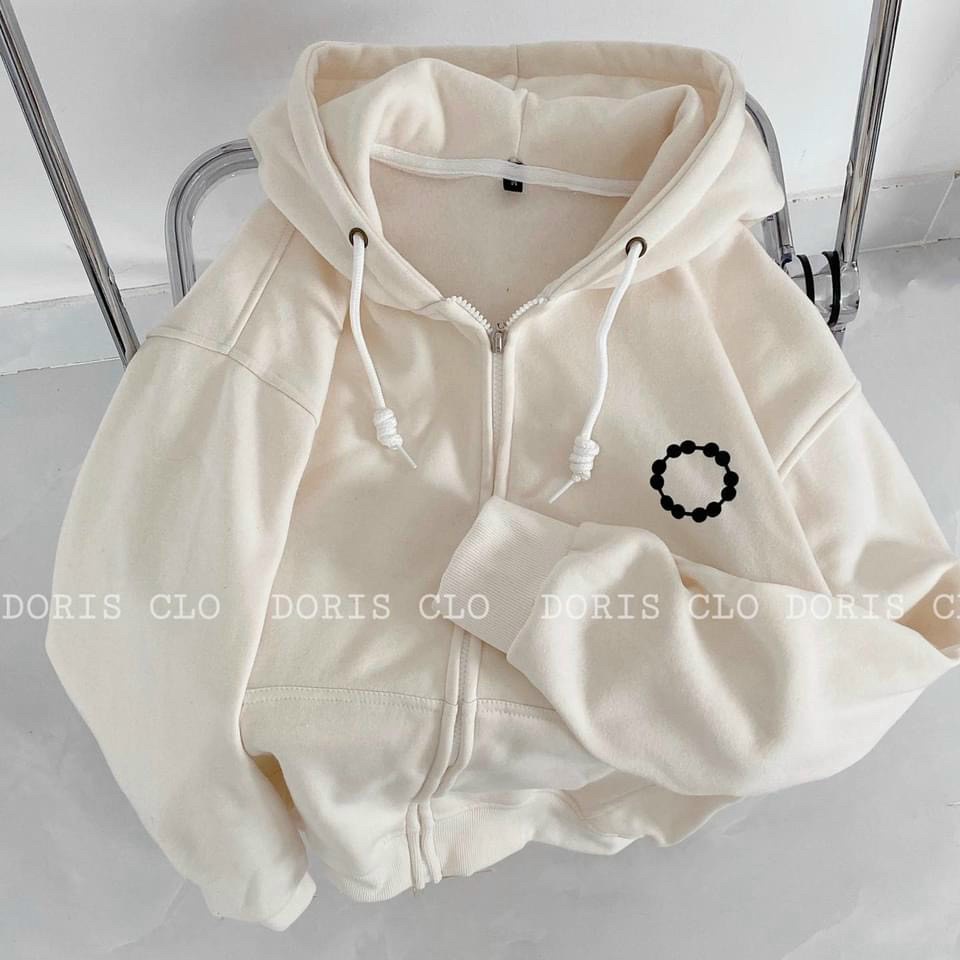 Áo Khoác Nỉ Nữ Dây Khóa Kéo Logo Hoa Nền Trắng In Chữ Lưng Nón To 2 Lớp Form Rộng Mặc Thoải Mái [NEW UNISEX]
