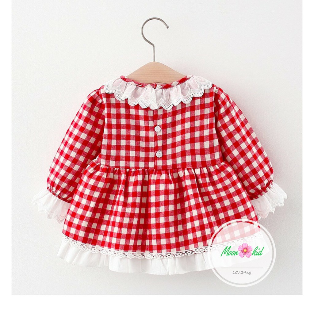 Váy đầm baby doll kẻ caro thu đông cho bé gái size 12-25kg