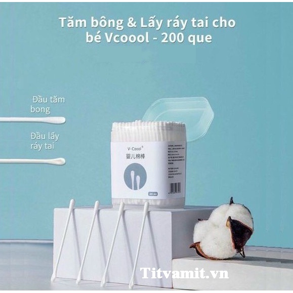 Hộp tăm bông Vcool, tăm bông cho bé sơ sinh