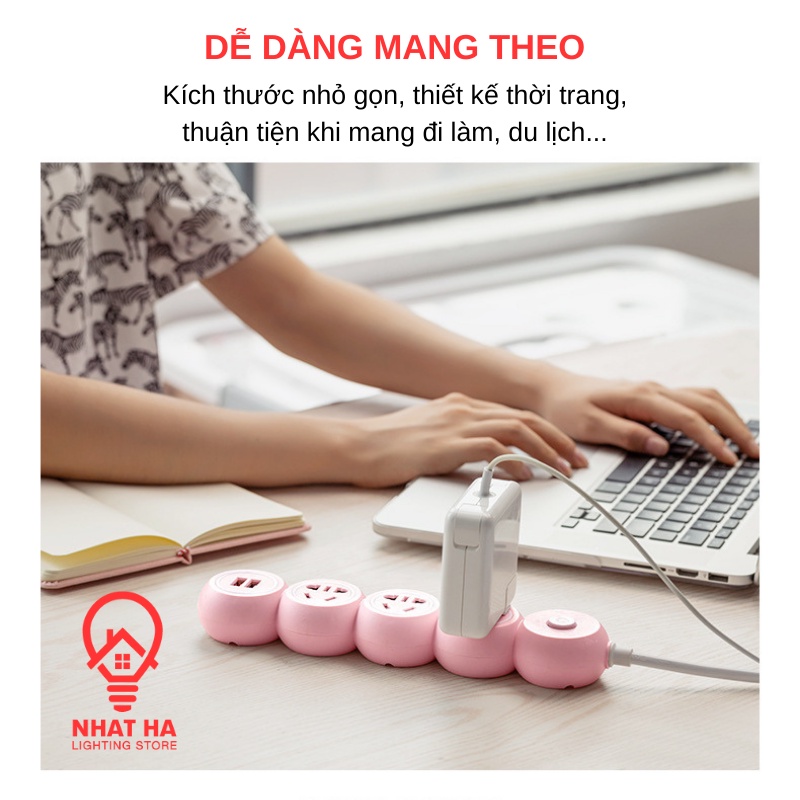 Ổ Cắm Điện Đa Năng Màu Hồng Dễ Thương Nhật Hạ 2 Cổng USB Có Công Tắc, Dây Dài 3m Gắn Tường Tiện Lợi OD-3399