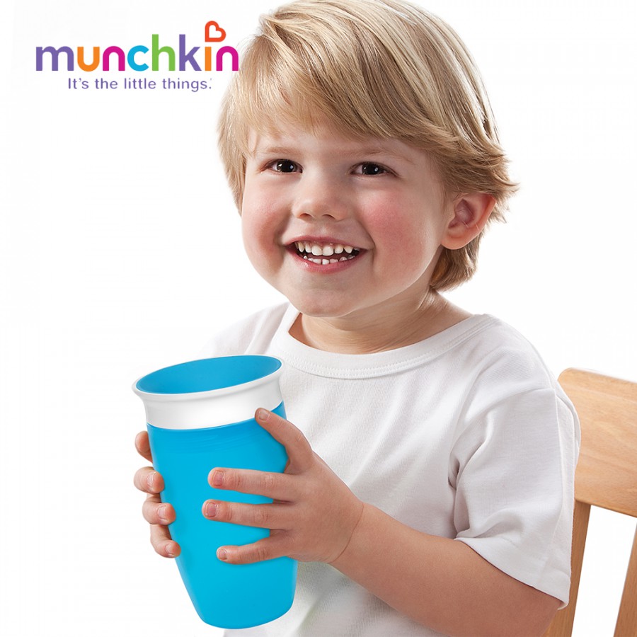 [CHÍNH HÃNG] Bình tập uống nước / Cốc tập uống nước Munchkin 360 độ 296ml Xanh Hồng