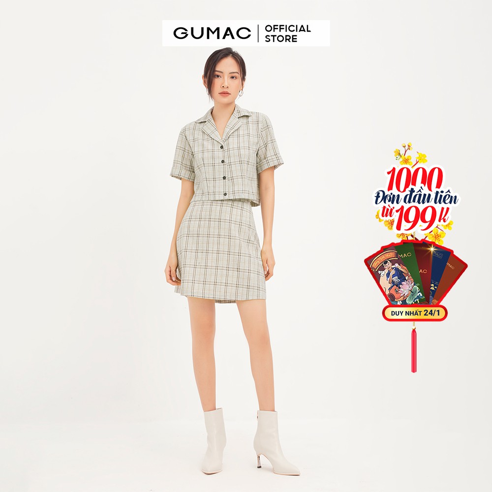 Chân váy nữ caro dáng chữ A GUMAC đủ size, thiết kế basic, năng động trẻ trung VA1272
