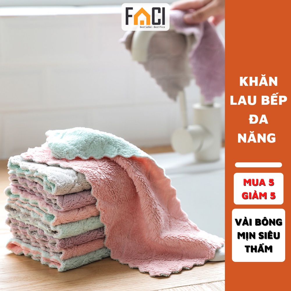 Khăn lau bếp đa năng siêu thấm đa năng 2 mặt khác màu 26x16 vải bông mịn không bám dầu khăn lau nhà bếp